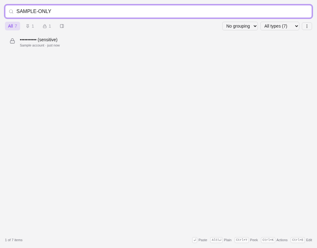 Clipwell web-picker search narrowed to the masked fictional sensitive item