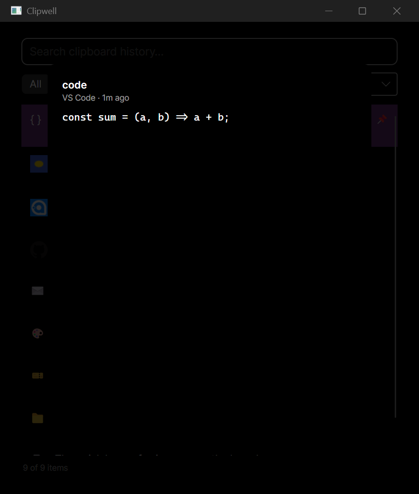 Quick Look overlay showing the selected item's full content over a dimmed picker