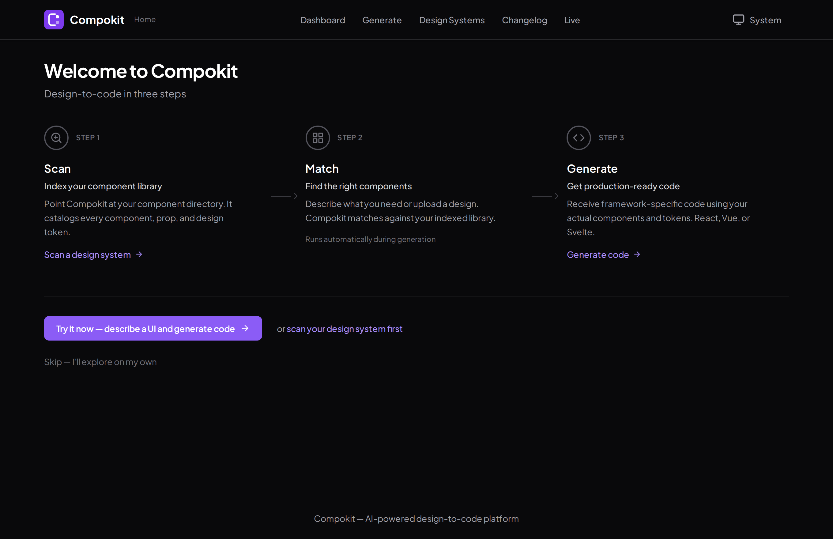 Compokit web app: AI design-to-code using your own component library