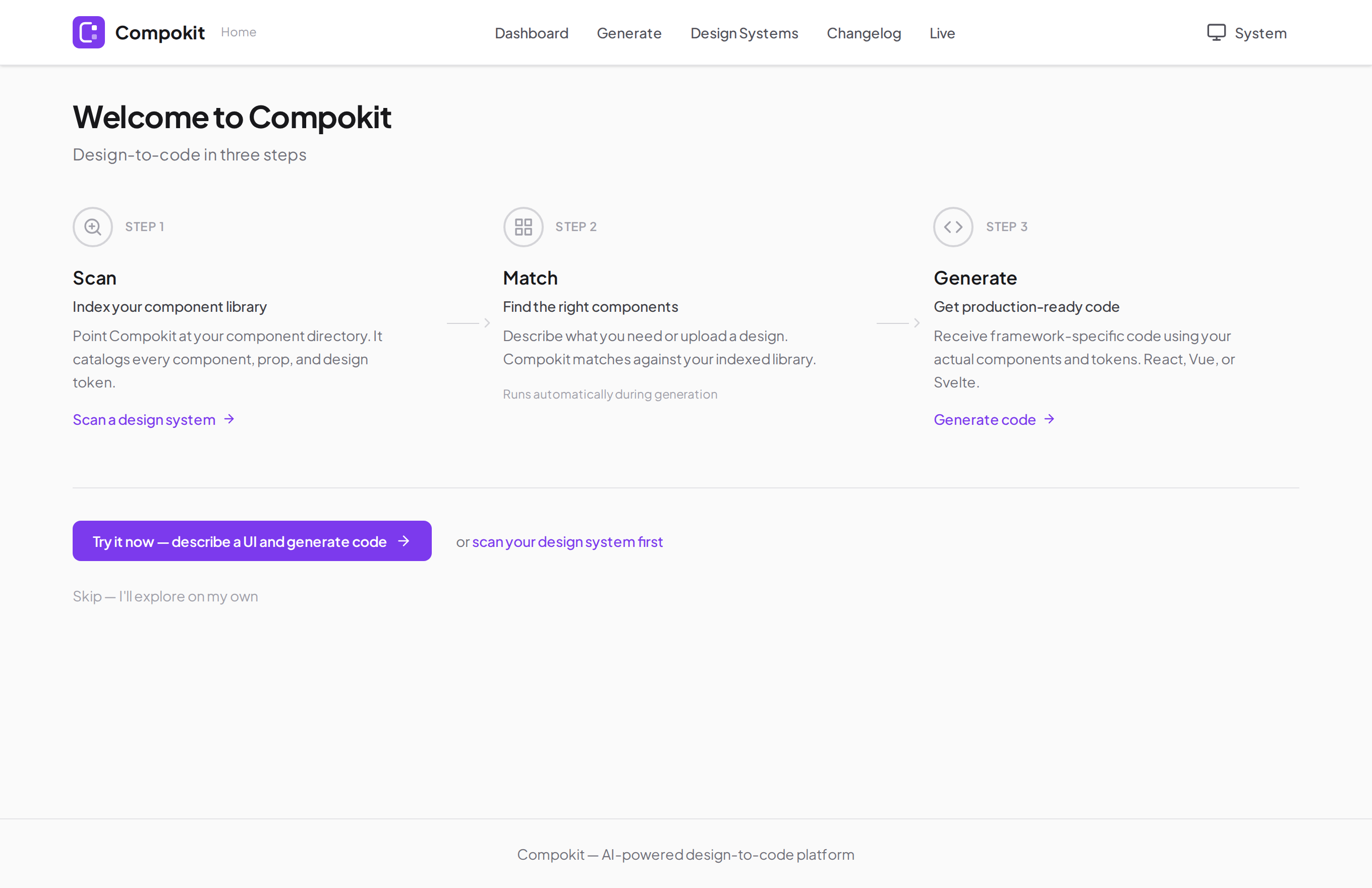 Compokit web app: AI design-to-code using your own component library