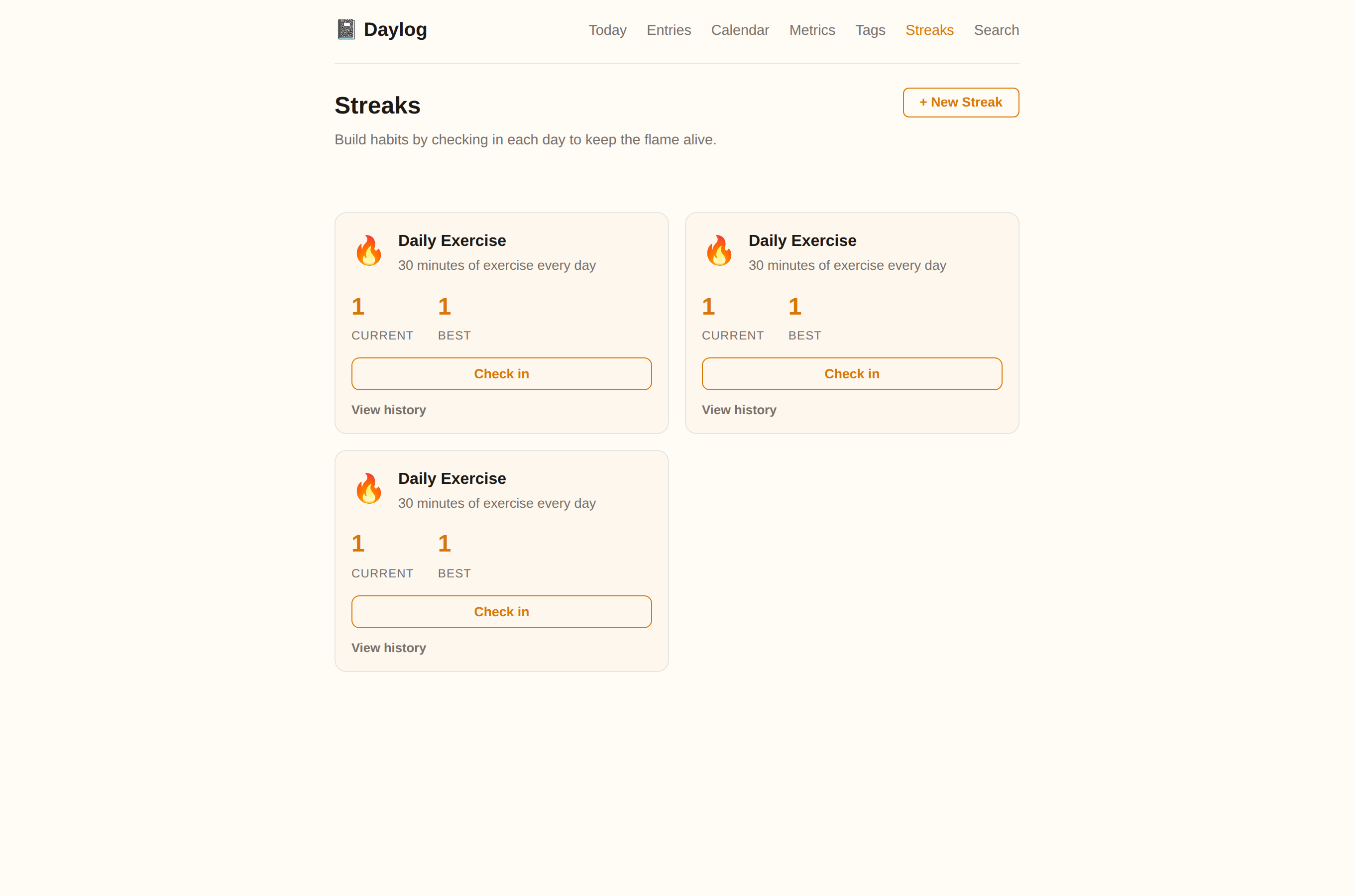 Daylog streaks: habit streaks with check-in history