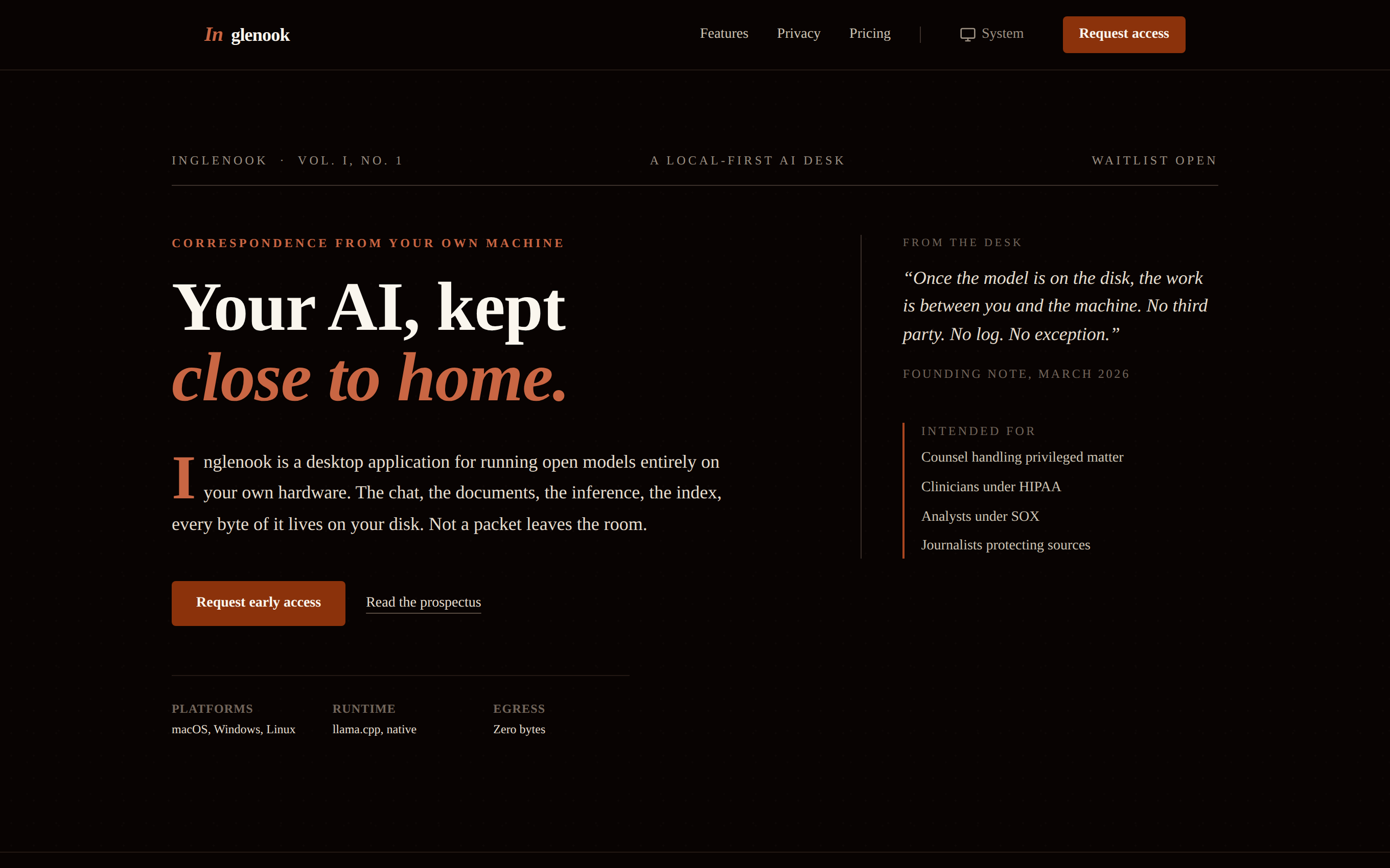 Inglenook landing: a desktop app for running local AI models on your own hardware