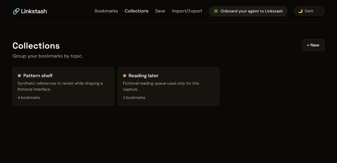 Actual Linkstash collections index with fictional named collections