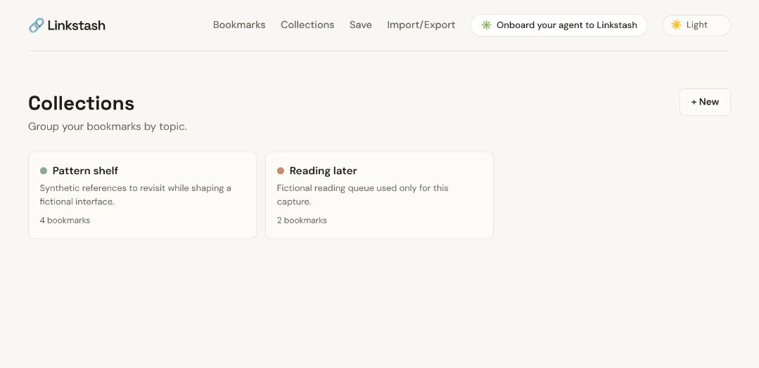 Actual Linkstash collections index with fictional named collections