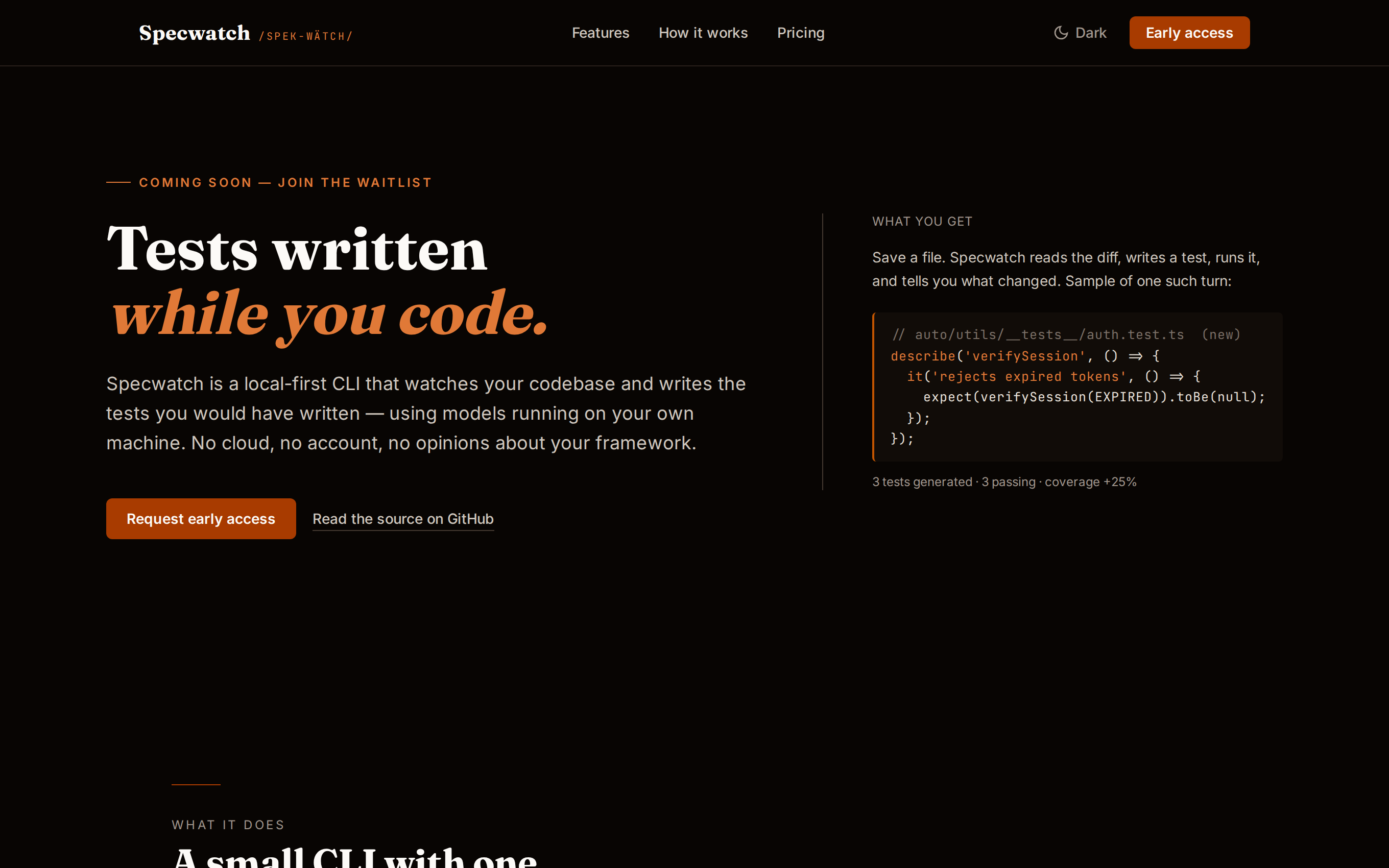 Specwatch landing page