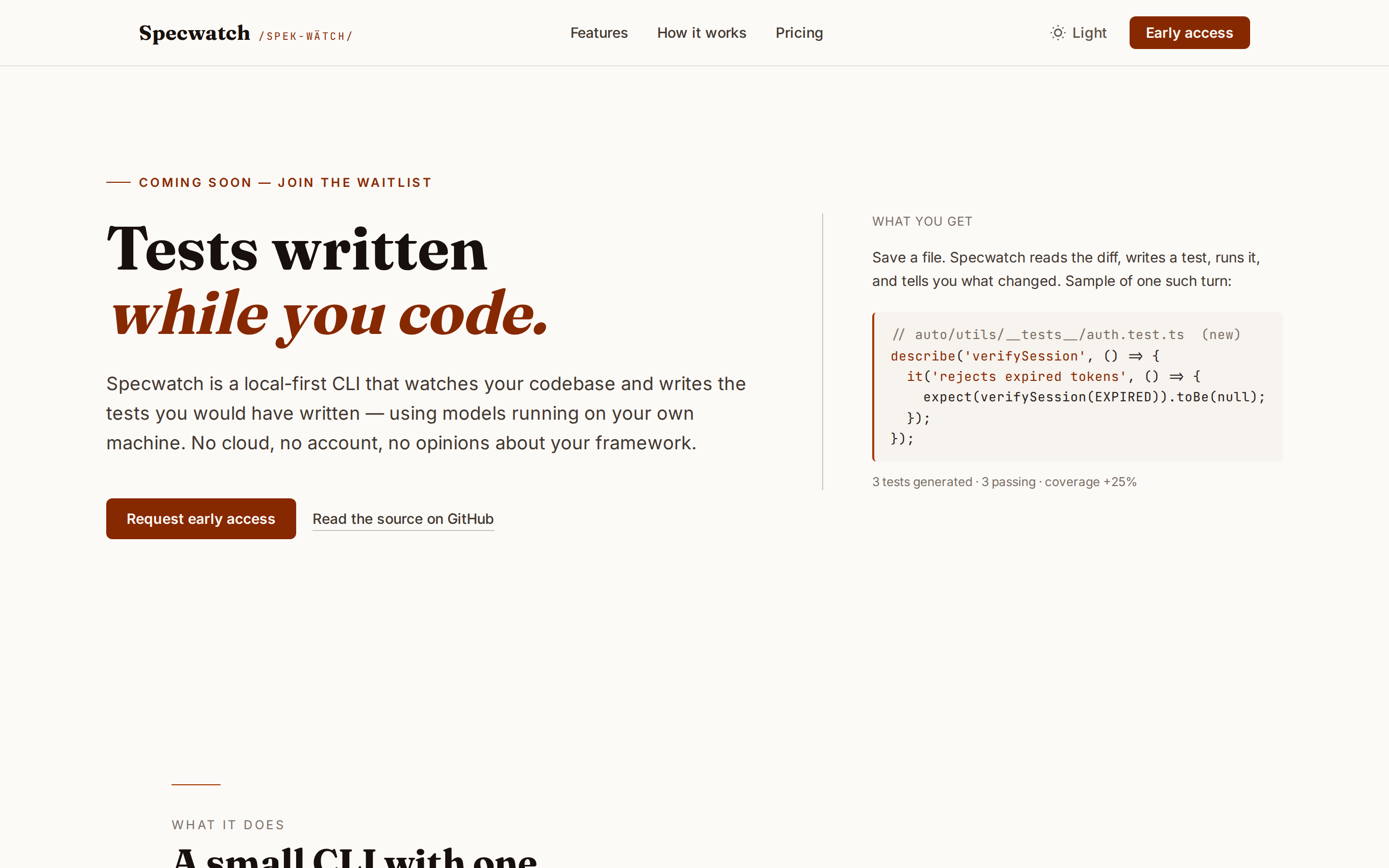 Specwatch landing page