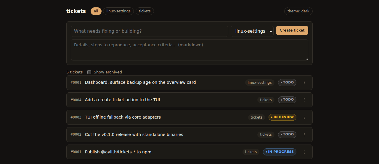 Tickets central UI: one board across every plugged-in project
