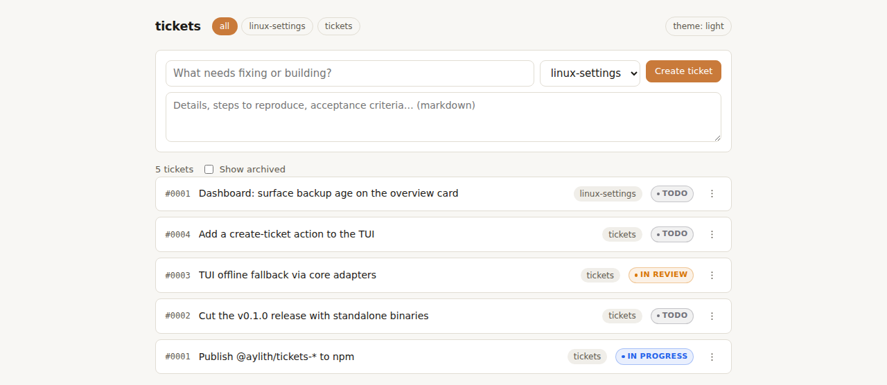 Tickets central UI: one board across every plugged-in project
